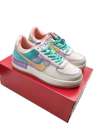 Женские кроссовки nike air force 1 shadow бежевые с цветным6 фото