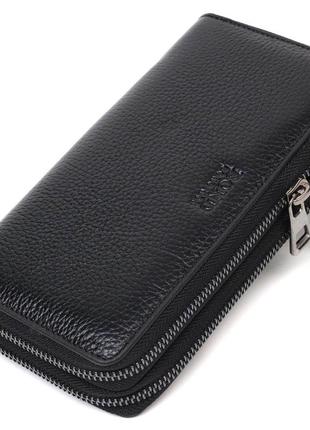 Практичний чоловічий клатч із двома відділеннями з натуральної шкіри bond 22027 чорний