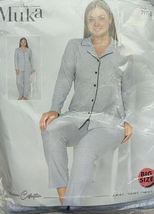 Качественная натуральная батал большая пижама/домашний костюм рубашка и штаны 2хл-4хл3 фото