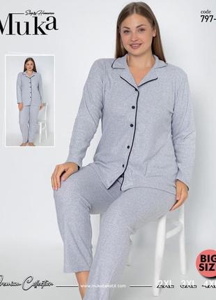 Качественная натуральная батал большая пижама/домашний костюм рубашка и штаны 2хл-4хл2 фото