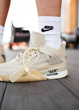 Nike air jordan 4 retro x off-white sail1 фото