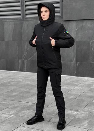 Черная зимняя женская куртка pobedov motive7 фото