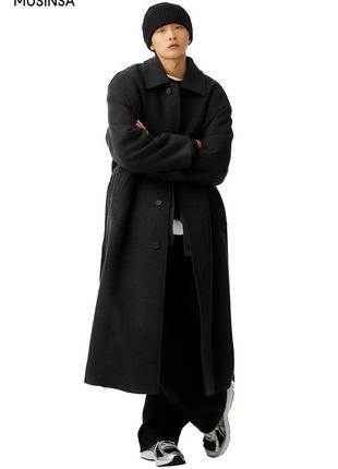 Черное длинное шерстяное мужское пальто westbury  оверсайз