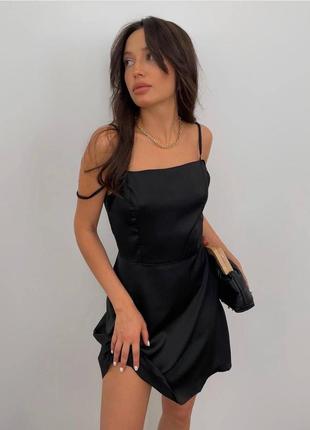 Женское изящное легкое классическое маленькое платье шелк мини короткое без рукавов  малина и черный2 фото