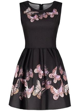 Чорне міні сукня з метеликами skater dress
