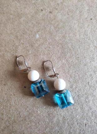 Серьги коралл чешский хрусталь