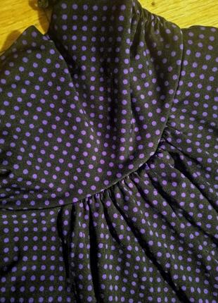 Нарядная кофточка (блуза, футболка) фиолетового цвета в мелкий сиреневый горошек4 фото