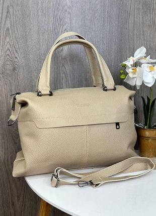 Жіноча сумка велика містка еко шкіра чорна бежевий