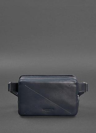 Шкіряна поясна сумка dropbag mini темно-синя2 фото