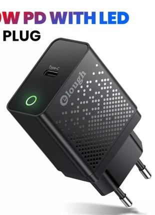 Мережевий зарядний пристрій швидкого заряджання 20w pd type-c led fg90-b зарядний блок заряджання для телефону