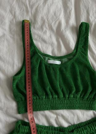 Женский зеленый велюровый комплект шорты топ4 фото