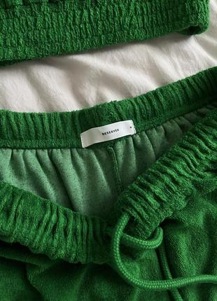 Женский зеленый велюровый комплект шорты топ2 фото