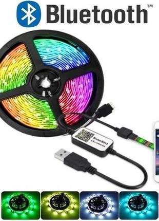 Світлодіодна стрічка 5v usb led 5050 bluetooth rgb комплект 5 метрів, різнобарвна (керування через телефон)1 фото