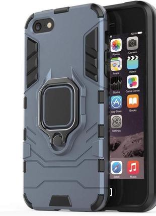 Чехол ring case для apple iphone se (2020) бронированный бампер с кольцом темно-синий2 фото