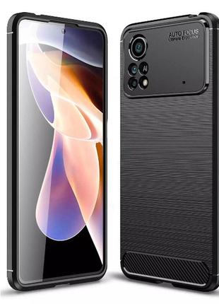 Чехол fiji ultimate carbon для xiaomi poco x4 pro 5g противоударный бампер черный