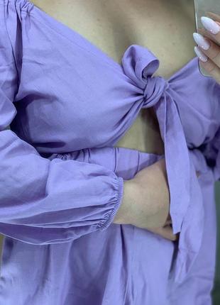 Фиолетовый костюм из льна с шортами2 фото