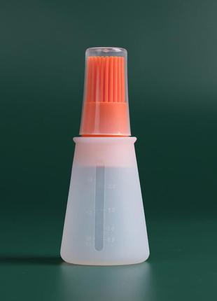 Силиконовая бутылка с кисточкой-дозатором, бутылка для масла, соусов (оранжевый)1 фото