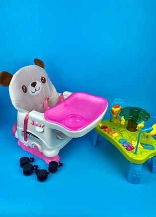 Детский развивающий музыкальный игровой стульчик-стол 2в1, на колесах, музыкальная панель, звуки, подсветка