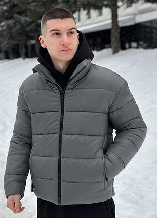 Чоловічий пуховик на зиму pobedov bubble gum сірого кольору