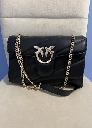 Женская сумка из эко-кожи pinko black пинко молодежная, брендовая сумка маленькая через плечо1 фото