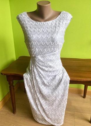 Белое кружевное женское платье с люрексом сollection dressbarn размер l