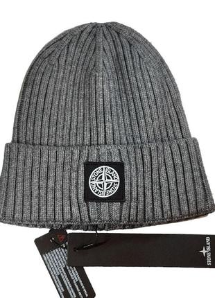 Шапка stone island black logo one size колір сірий