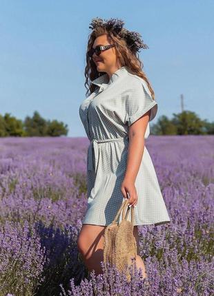 Женское короткое платье 50-56 размер на пуговицах с поясом легкое нежное на талии резинка2 фото