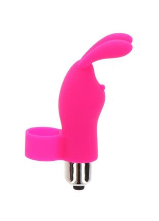 Вибратор на палец с кроликом toy joy розовый, 10 х 2.6 см