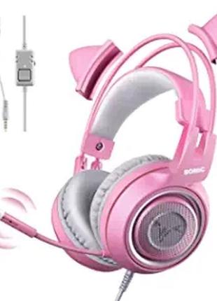 Рожева ігрова гарнітура somic g951s з мікрофоном для ps4, xbox, пк, мобільного телефону, 3,5-мм навушники для кішок, шумозаглушенн