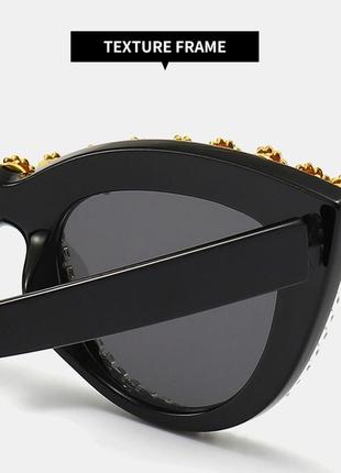 Розкішні сонцезахисні окуляри котяче око зі стразами і  перлами.7 фото
