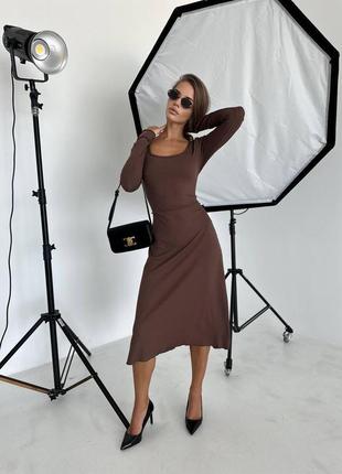 Женское длинное платье в обтяжку стильное модное подчеркивает фигуру шнуровка длинный рукав в рубчик черный4 фото