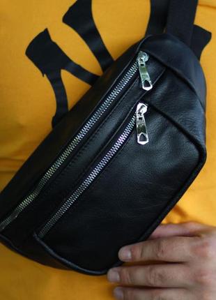 Сумка мужская-женская барсетка черная сумочка,сумки-бананки из кожи2 фото
