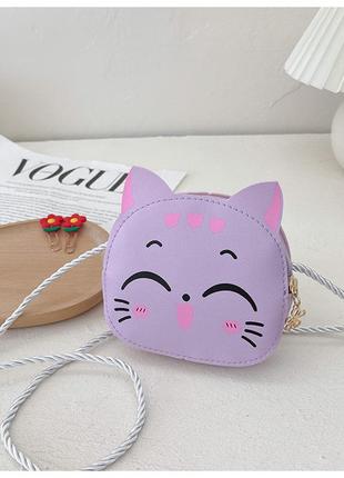 Дитяча сумка для дівчинки подарунок сумочка смішний котик бузкова