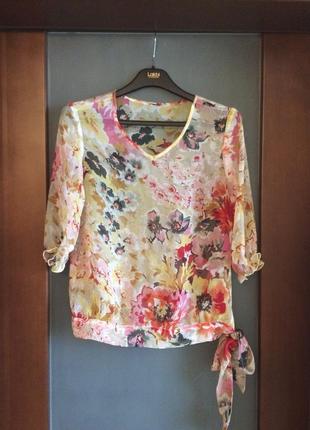Нарядная шифоновая блуза в цветы3 фото