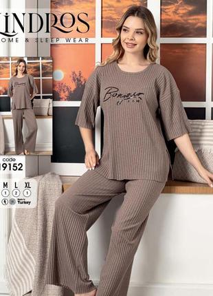 Женская пижама в рубчик футболка и штаны р.xl,2xl,3xl,4xl турция2 фото