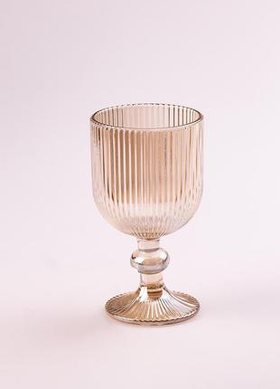 Бокал для вина высокий фигурный прозрачный ребристый из толстого стекла набор 6 шт tea color