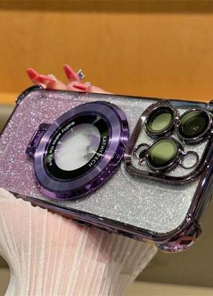 Чехол magsafe для iphone 14 pro силиконовый + кольцо держатель , purple7 фото