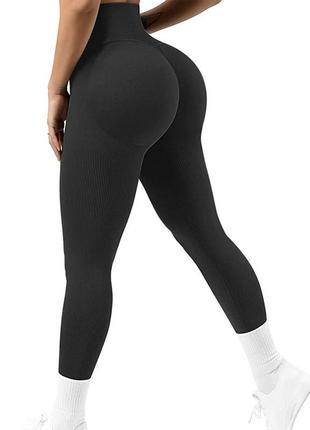 Леггинсы женские спортивные true-fit в рубчик с высокой талией и пушап эффектом, цвет чёрный, размер s