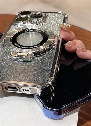 Чехол magsafe для iphone 14 pro силиконовый + кольцо держатель , silver6 фото
