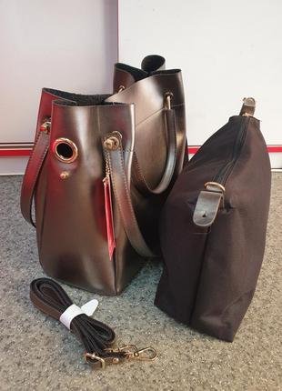 Стильная классическая сумка с косметичкой/ женская сумка/стильная сумка8 фото