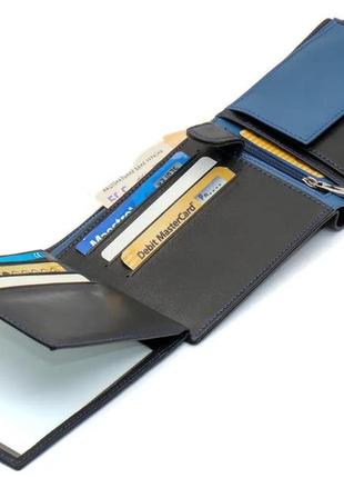 Гаманець чоловічий із натуральної шкіри, портмоне шкіряне чорно-синє чоловіче5 фото