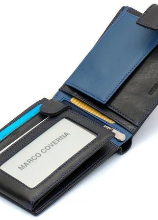 Гаманець чоловічий із натуральної шкіри, портмоне шкіряне чорно-синє чоловіче4 фото