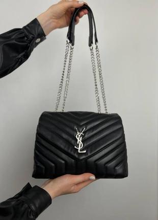 Женская сумка из эко-кожи yves saint laurent 25 silver ив сен лоран черная молодежная, брендовая5 фото