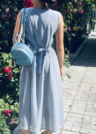 Голубое платье макси италия, платье халат на пуговицах3 фото