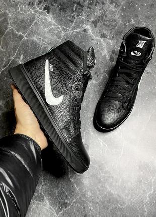 Зимние кожаные мужские ботинки nike air черные1 фото