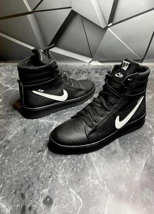 Зимние кожаные мужские ботинки nike air черные3 фото