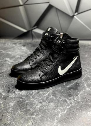 Зимние кожаные мужские ботинки nike air черные8 фото