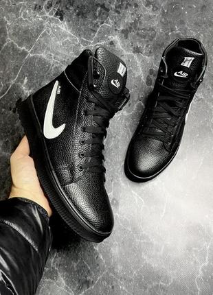 Зимние кожаные мужские ботинки nike air черные7 фото