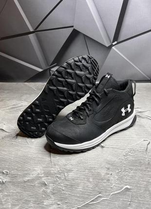 Зимние мужские кожаные черные ботинки under armour на меху