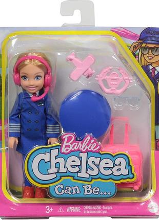 Набір, лялька barbie барбі челсі пілот, chelsea can be career